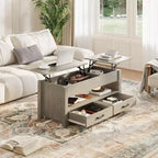 Tavolino con piano sollevabile e vano portaoggetti nascosto, tavolino da salotto rustico da 119 cm con 2 cassetti, piano in legno regolabile per soggiorno
