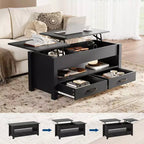 Tavolino con piano sollevabile e vano portaoggetti nascosto, tavolino da salotto rustico da 119 cm con 2 cassetti, piano in legno regolabile per soggiorno
