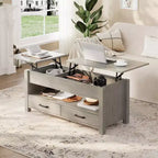 Tavolino con piano sollevabile e vano portaoggetti nascosto, tavolino da salotto rustico da 119 cm con 2 cassetti, piano in legno regolabile per soggiorno