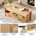 Tavolino con piano sollevabile e vano portaoggetti nascosto, tavolino da salotto rustico da 119 cm con 2 cassetti, piano in legno regolabile per soggiorno