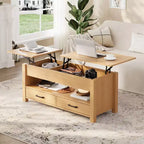 Tavolino con piano sollevabile e vano portaoggetti nascosto, tavolino da salotto rustico da 119 cm con 2 cassetti, piano in legno regolabile per soggiorno