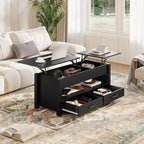 Tavolino con piano sollevabile e vano portaoggetti nascosto, tavolino da salotto rustico da 119 cm con 2 cassetti, piano in legno regolabile per soggiorno