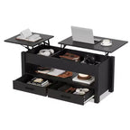Lift Top Coffee Table with Hidden Storage, 47 Farmhouse Center Table with 2 Storage Drawers, Adjustable Wooden Tabletop for Living Room