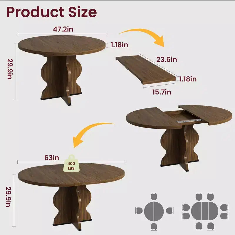 Tavolo da pranzo ovale allungabile per 4-8 persone, tavolo da cucina in stile rustico, piano espandibile da 120-160 cm, struttura robusta in metallo, design salvaspazio