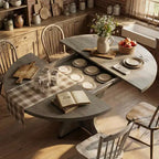 Tavolo da pranzo ovale allungabile per 4-8 persone, tavolo da cucina in stile rustico, piano espandibile da 120-160 cm, struttura robusta in metallo, design salvaspazio
