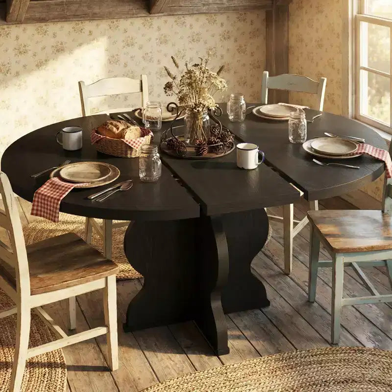 Extendable Oval Dining Table for 4-8  Farmhouse Kitchen Table  47-63 Expandable Top  Sturdy Metal Frame  Space-Saving Design