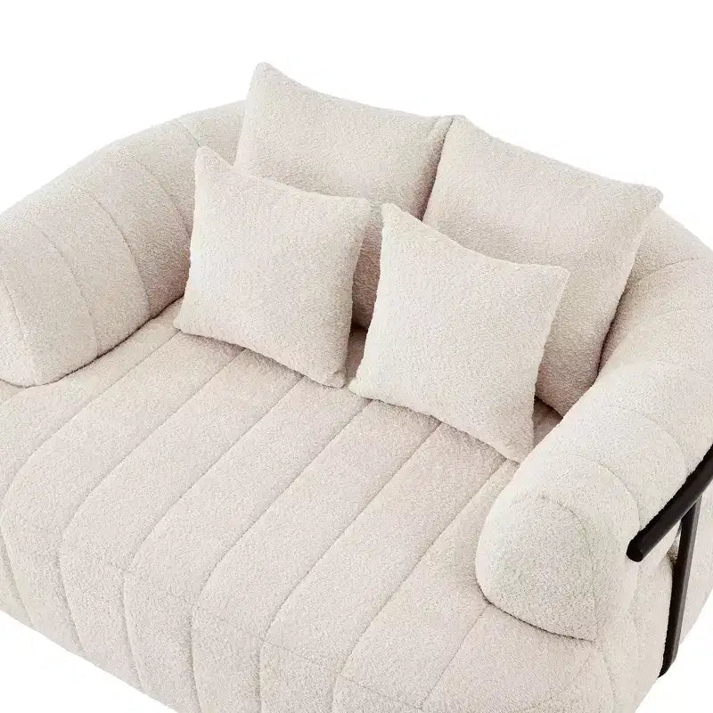 Divano letto Cloud con seduta profonda oversize in Boucle da 64" con 4 cuscini e supporto in metallo