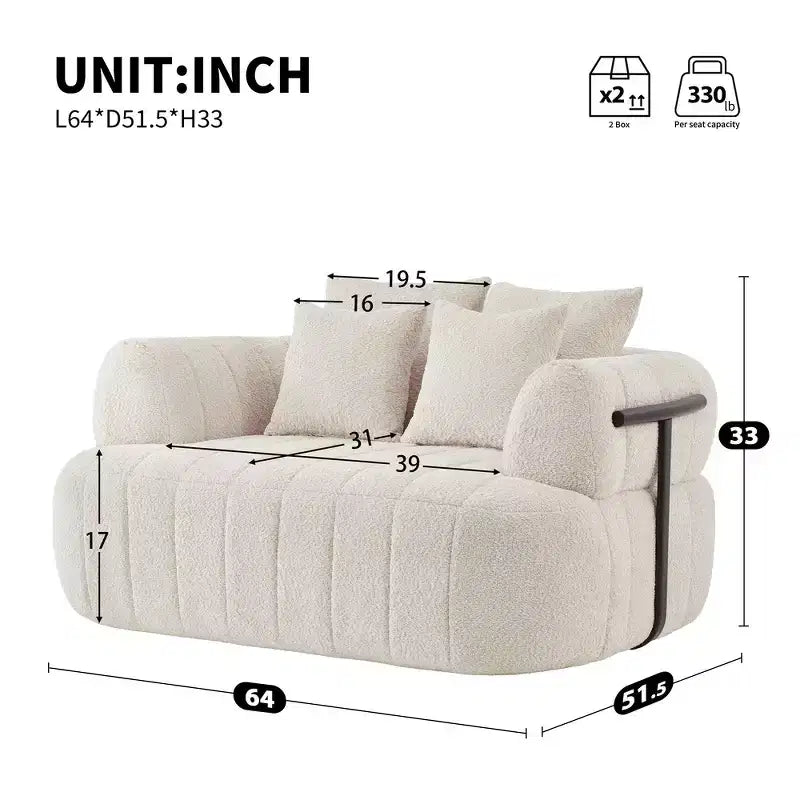Divano letto Cloud con seduta profonda oversize in Boucle da 64" con 4 cuscini e supporto in metallo