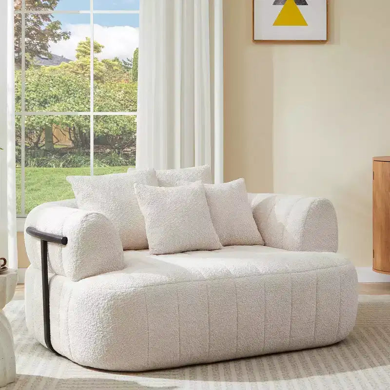 Divano letto Cloud con seduta profonda oversize in Boucle da 64" con 4 cuscini e supporto in metallo