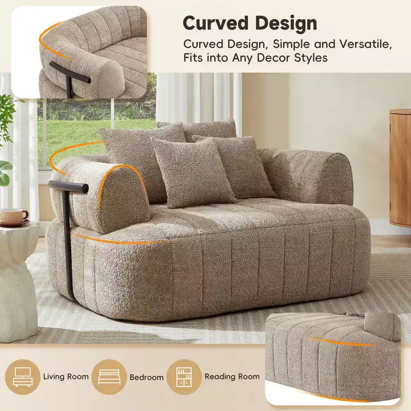 Divano letto Cloud con seduta profonda oversize in Boucle da 64" con 4 cuscini e supporto in metallo