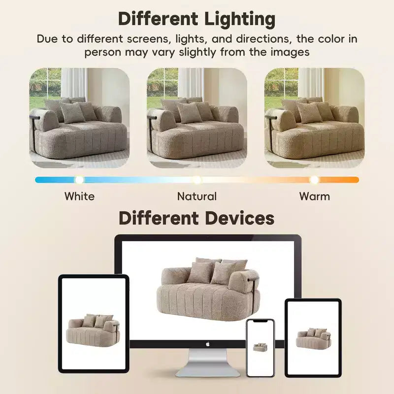 Divano letto Cloud con seduta profonda oversize in Boucle da 64" con 4 cuscini e supporto in metallo