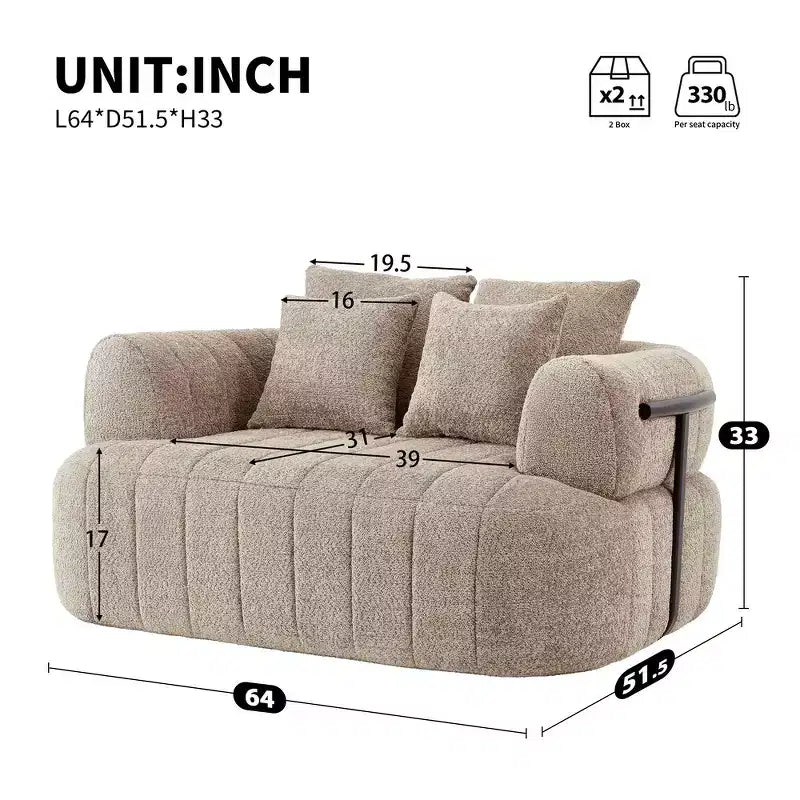 Divano letto Cloud con seduta profonda oversize in Boucle da 64" con 4 cuscini e supporto in metallo