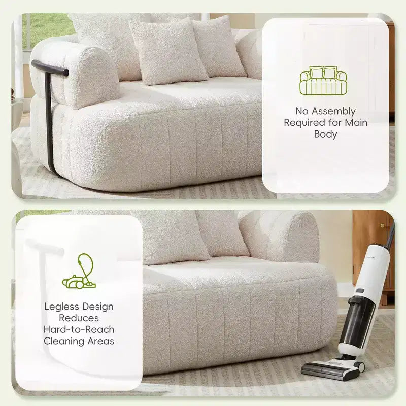 Divano letto Cloud con seduta profonda oversize in Boucle da 64" con 4 cuscini e supporto in metallo