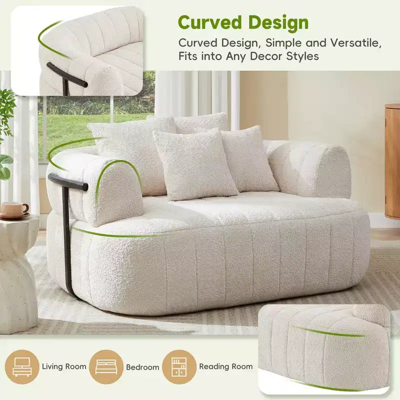 Divano letto Cloud con seduta profonda oversize in Boucle da 64" con 4 cuscini e supporto in metallo