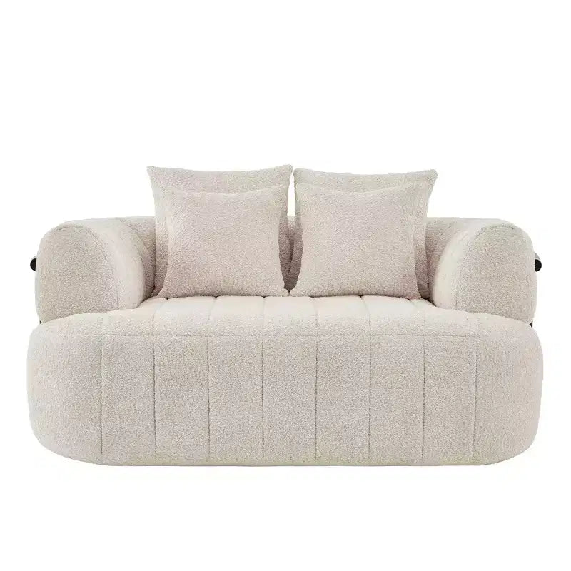 Divano letto Cloud con seduta profonda oversize in Boucle da 64" con 4 cuscini e supporto in metallo