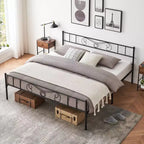 King Size Metal Bed Frame with Headboard and Footboard, King Platform Bed Frame, Heavy Duty Slats Support, No Box Spring Needed, Noise Free, Black