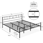 Struttura Letto Matrimoniale King Size in Metallo con Testiera e Pediera, Rete a Doghe Robuste, Nessuna Molla Richiesta, Senza Rumore, Nero