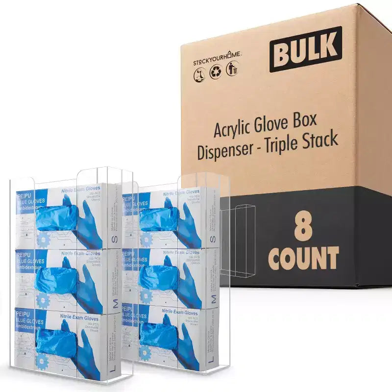 Stock Your Home Triple Acrylic Gloves Dispenser 8 Pack Tissue Box Shelf Wall Mount Glove Holder for Kitchen Cleaning Closet Lab Exam Office