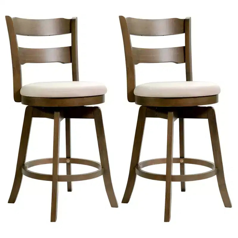 Costway 25 Swivel Counter Barstools Set of 2/4 with Backrest Upholstered Seat for Pub Island Brown