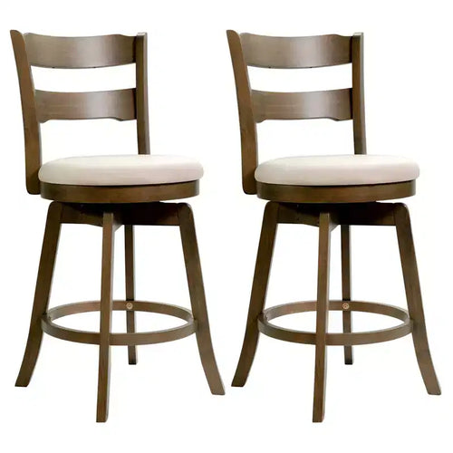 Costway 25 Swivel Counter Barstools Set of 2/4 with Backrest Upholstered Seat for Pub Island Brown