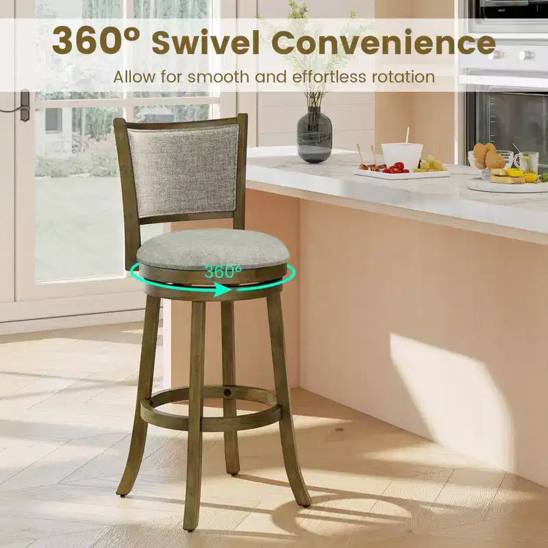 Sgabelli da bar girevoli da 30" (set da 2/4) con schienale e struttura in legno