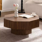 JVNOXK 30.51 Wooden Octagonal-Shaped Coffee Table, Walnut Finish Modern Accent Table for Living Room, Bedroom and Office