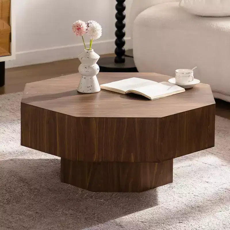 JVNOXK 30.51 Wooden Octagonal-Shaped Coffee Table, Walnut Finish Modern Accent Table for Living Room, Bedroom and Office