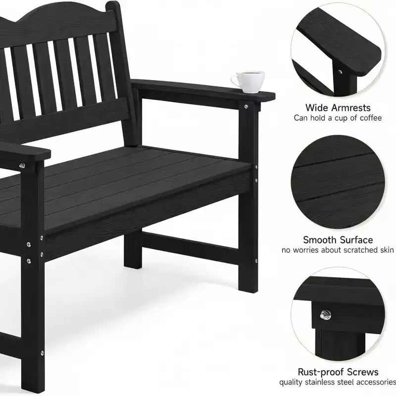 Panca da giardino a 2 posti in Poly Lumber, divanetto da patio a doghe, seduta da esterno resistente alle intemperie per cortile, giardino, veranda, parco o prato