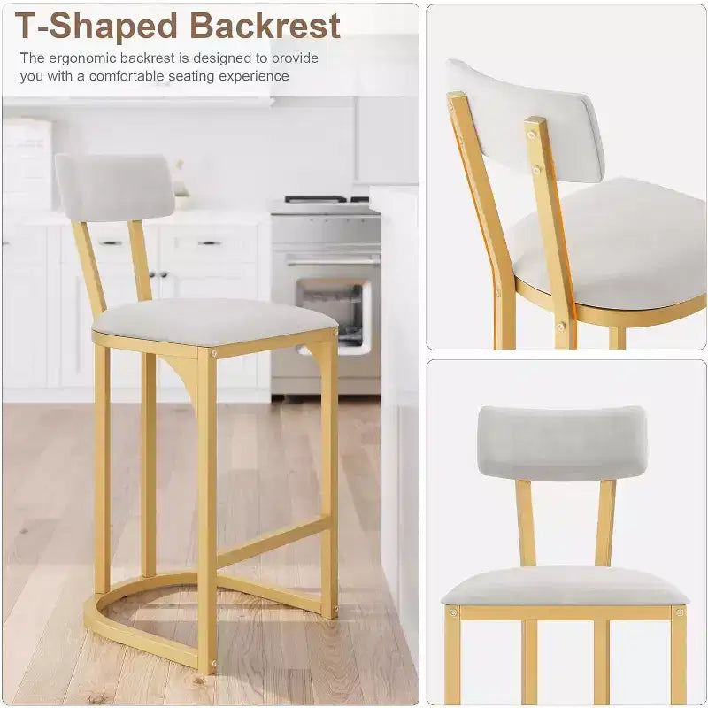 Set di 2 Sgabelli da Bar Altezza Bancone con Supporto Ergonomico per la Schiena, Telaio Stabile in Metallo e Rivestimento in Velluto per Isola Cucina e Home Bar