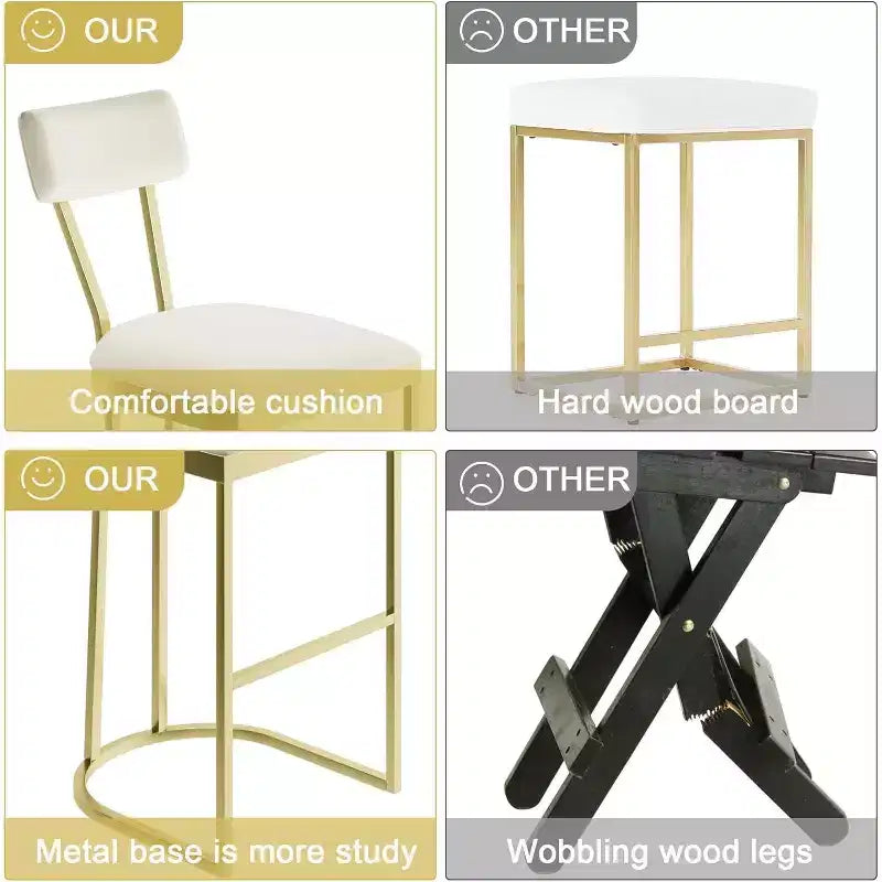 Set di 2 Sgabelli da Bar Altezza Bancone con Supporto Ergonomico per la Schiena, Telaio Stabile in Metallo e Rivestimento in Velluto per Isola Cucina e Home Bar