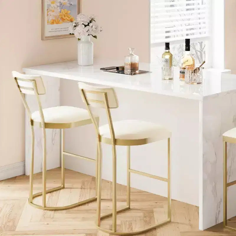 Set di 2 Sgabelli da Bar Altezza Bancone con Supporto Ergonomico per la Schiena, Telaio Stabile in Metallo e Rivestimento in Velluto per Isola Cucina e Home Bar