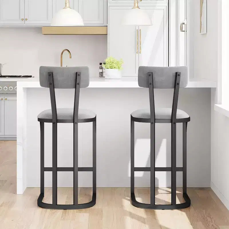 Set di 2 Sgabelli da Bar Altezza Bancone con Supporto Ergonomico per la Schiena, Telaio Stabile in Metallo e Rivestimento in Velluto per Isola Cucina e Home Bar