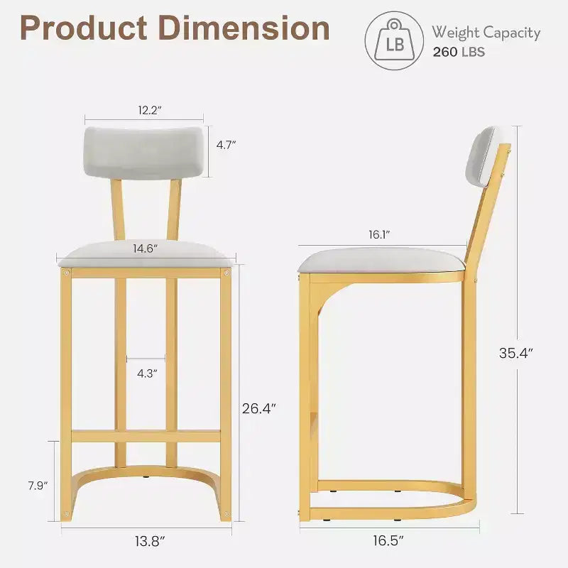 Set di 2 Sgabelli da Bar Altezza Bancone con Supporto Ergonomico per la Schiena, Telaio Stabile in Metallo e Rivestimento in Velluto per Isola Cucina e Home Bar