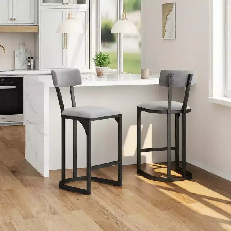 Set of 2 Counter Height Bar Stools with Ergonomic Back Support, Stable Metal Frame & Velvet Upholstery for Kitchen Island & Home Bar