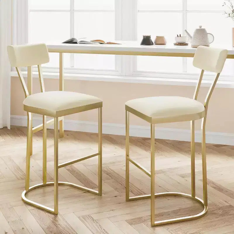 Set di 2 Sgabelli da Bar Altezza Bancone con Supporto Ergonomico per la Schiena, Telaio Stabile in Metallo e Rivestimento in Velluto per Isola Cucina e Home Bar