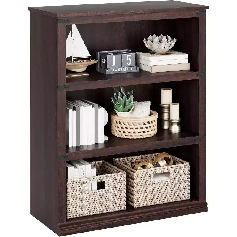 3 Tier Farmhouse Bookcase,31.4 Open Storage Wooden Bookshelf, Display Bookshelves, Floor Standing Book Shelf Book Case for Home Office,Living Room