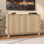 55 Modern Fluted TV Stand, Entertainment Center with 4 Doors & Large Storage Cabinets, Buffet Cabinet with Adjustable Shelf for Bedroom, Living Room