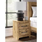 Signature Design by Ashley Hastiport Two Drawer Nightstand, Replicated Oak Grain, Brown Finish