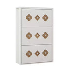 Scarpiera con 3 cassetti a ribalta sottili, scarpiera indipendente con motivo floreale, maniglie a diamante, organizer in legno stretto e nascosto per ingresso e corridoio