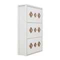 Shoe Cabinet with 3 Flip Drawers Slim Freestanding Shoe Rack Flower Pattern Diamond Handles Narrow Hidden Wood Organizer for Entryway Hallway