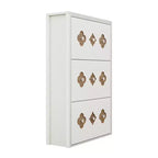 Shoe Cabinet with 3 Flip Drawers Slim Freestanding Shoe Rack Flower Pattern Diamond Handles Narrow Hidden Wood Organizer for Entryway Hallway