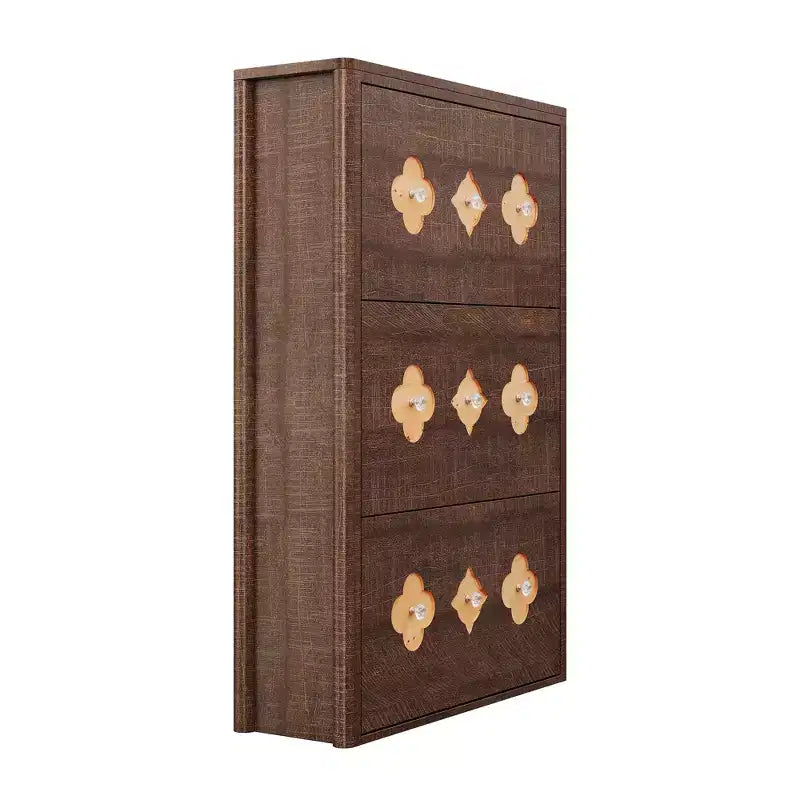 Scarpiera con 3 cassetti a ribalta sottili, scarpiera indipendente con motivo floreale, maniglie a diamante, organizer in legno stretto e nascosto per ingresso e corridoio