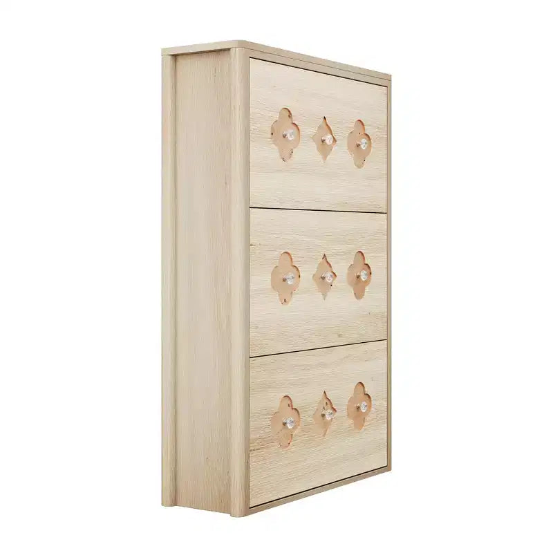 Scarpiera con 3 cassetti a ribalta sottili, scarpiera indipendente con motivo floreale, maniglie a diamante, organizer in legno stretto e nascosto per ingresso e corridoio