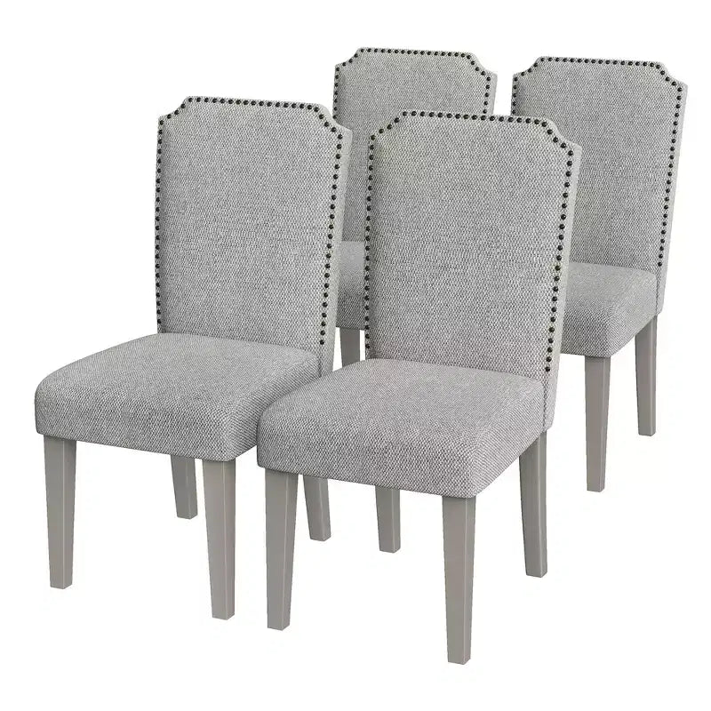 Upholstered Dining Chair Set of 4. Wood Chairs. Padded High Back Dining Chair with Nailhead Trim. for Dining Room Kitchen Restaurant. Grey