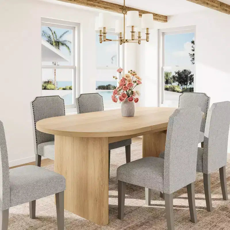 Set di 4 sedie da pranzo imbottite. Sedie in legno. Sedie da pranzo con schienale alto imbottito e borchie decorative. Per sala da pranzo, cucina, ristorante. Grigio
