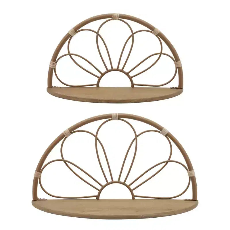 Scaffali moderni a mezzaluna da parete per la casa – Eleganti mensole pensili in metallo e legno in stile boho per l'ingresso – Set da 2, 13, 11, Marrone