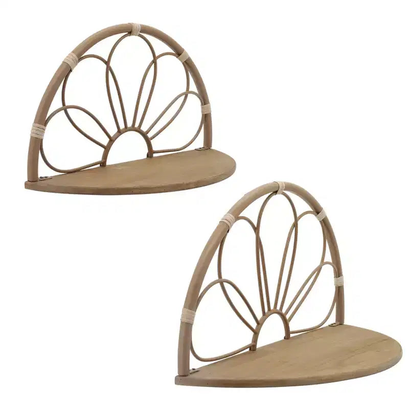 Scaffali moderni a mezzaluna da parete per la casa – Eleganti mensole pensili in metallo e legno in stile boho per l'ingresso – Set da 2, 13, 11, Marrone