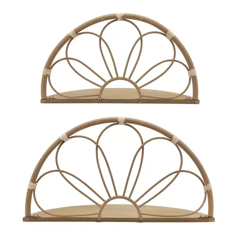 Scaffali moderni a mezzaluna da parete per la casa – Eleganti mensole pensili in metallo e legno in stile boho per l'ingresso – Set da 2, 13, 11, Marrone