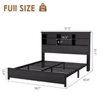 Base letto a piattaforma con testiera libreria a 2 livelli e stazione di ricarica, doghe in metallo resistente, spazio contenitore sotto il letto da 9,6 pollici, nessun box spring necessario