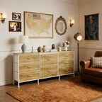 Fabric Dresser with 8 Drawer, Wooden Top and Metal Frame for Bedroom Living Room